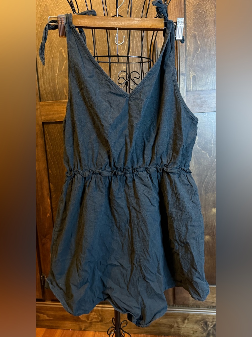 Black Tie-Shoulder Romper - Sleeveless V-Neck Jumpsuit